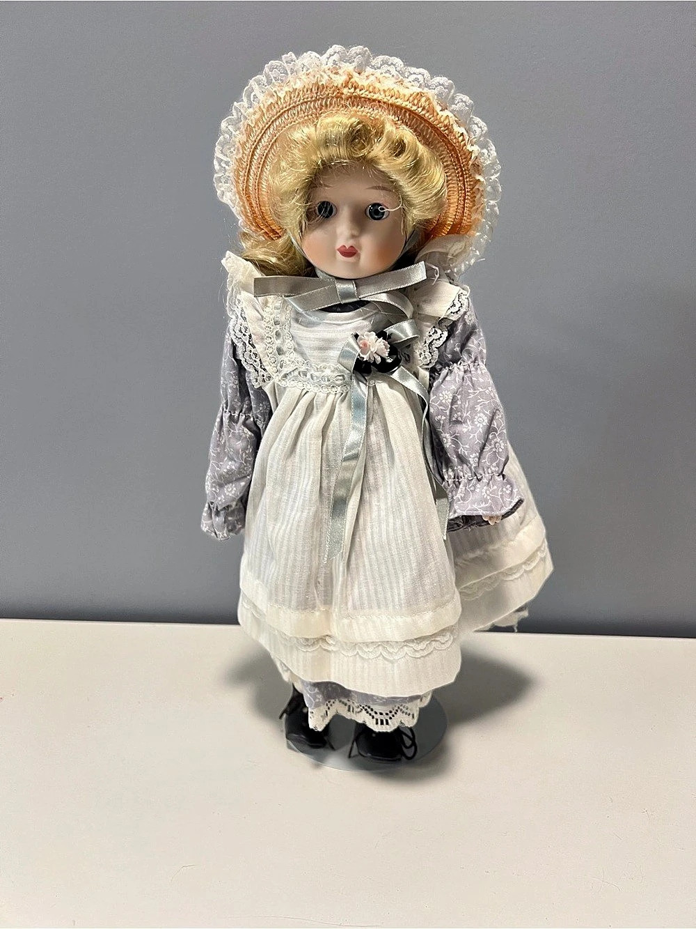 Dressed Porcelain-Style Doll, White & Gray